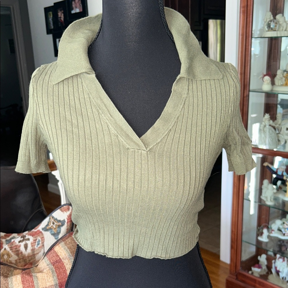 Forever 21 Olive Ribbed Crop Top